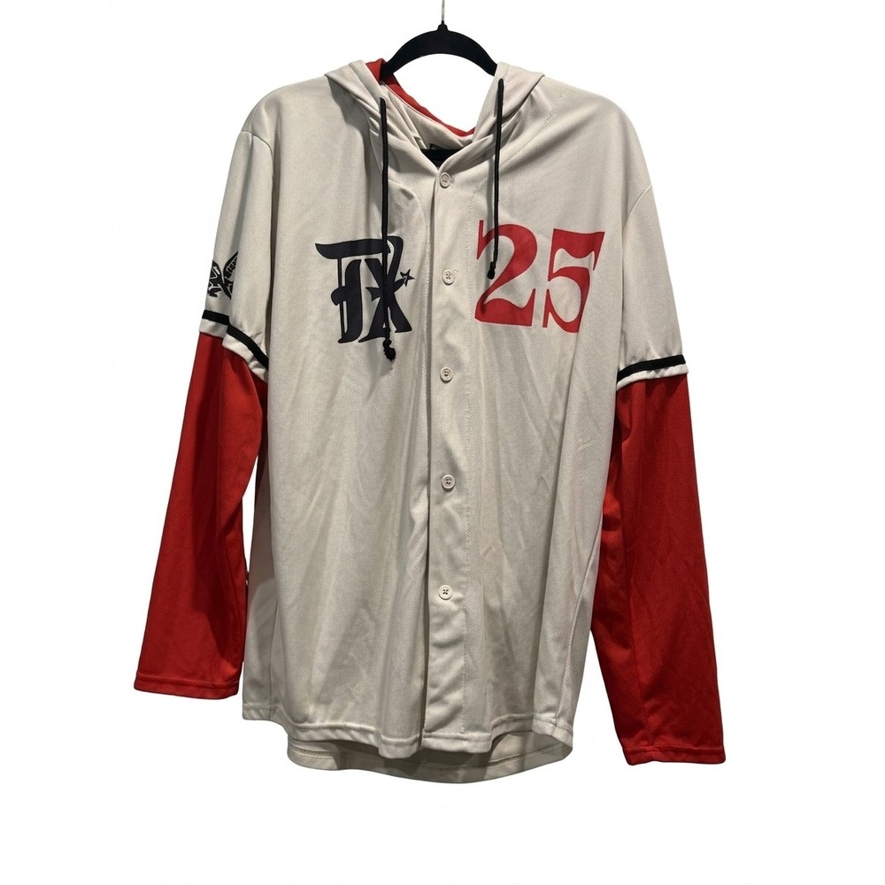 Texas Rangers Nolan Ryan Beef Jersey Hoodie Mens XL Cream Red Baseball 25 Mesh